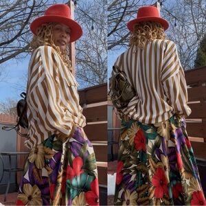 VINTAGE ELLEN TRACY SILK STRIPED BLOUSE